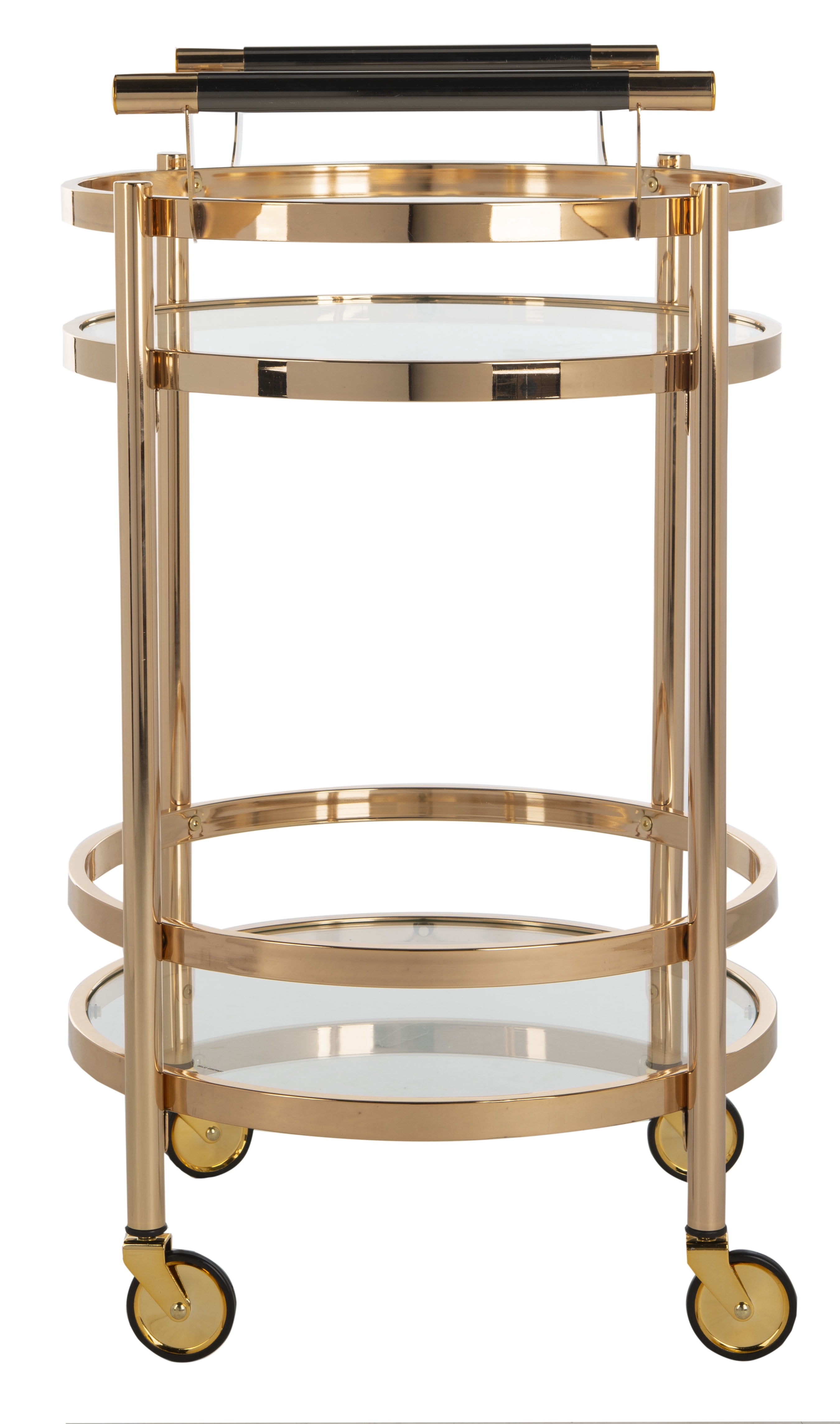 SAFAVIEH Sienna 2 Tier Modern Glam Round Bar Cart with Casters, Gold