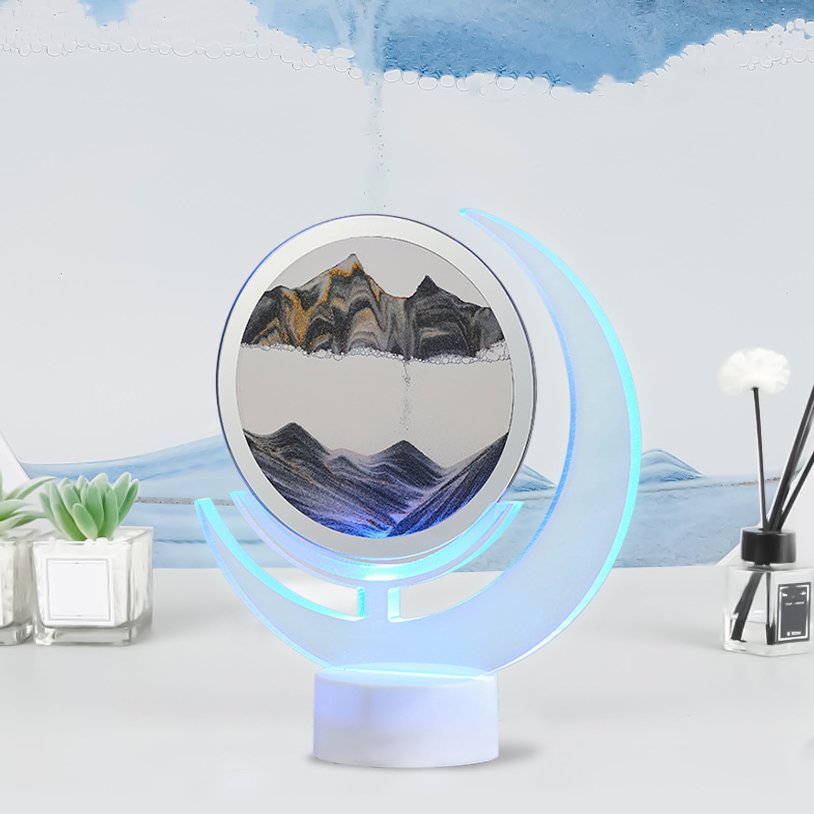 Wovilon Night Light Usb Streaming Sand Painting Night Light, 3D Three-Dimensional Moon Painting, Decorative Home Gifts Bedside Ambient Sand Painting Led Table Lamp(5Ml)
