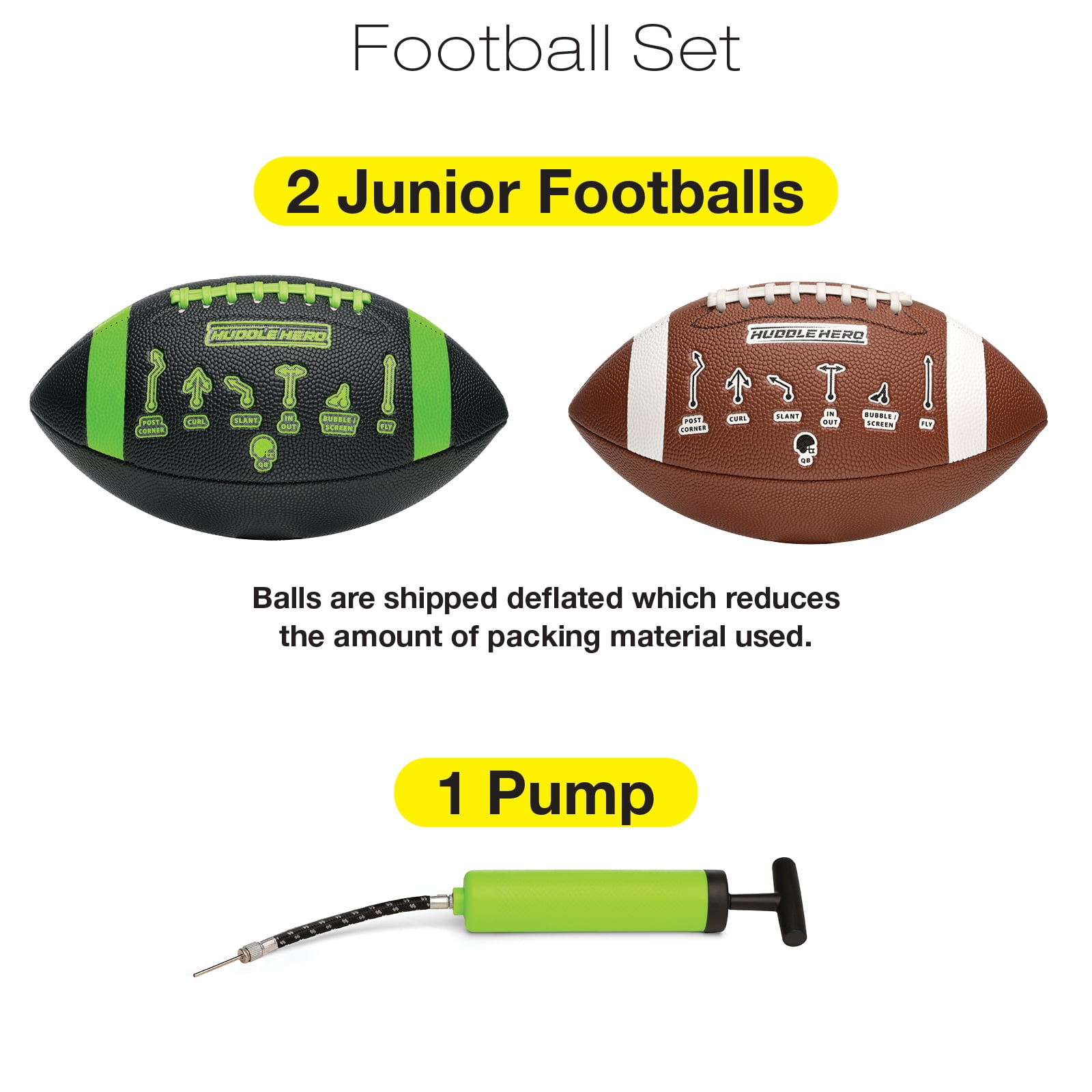 Xcello Sports Huddle Hero Junior Football 2-Pack w/ Pump (Black and Brown) - XS-FB-JRHH-1