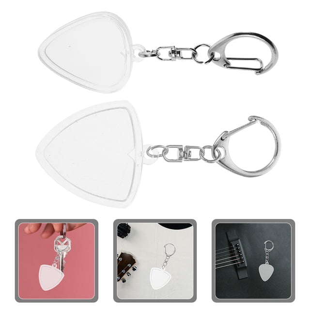 Phenofice 2Pcs Portable Guitar Pick Holder Case Transparent Plectrum Organizer with Keychain for Musicians