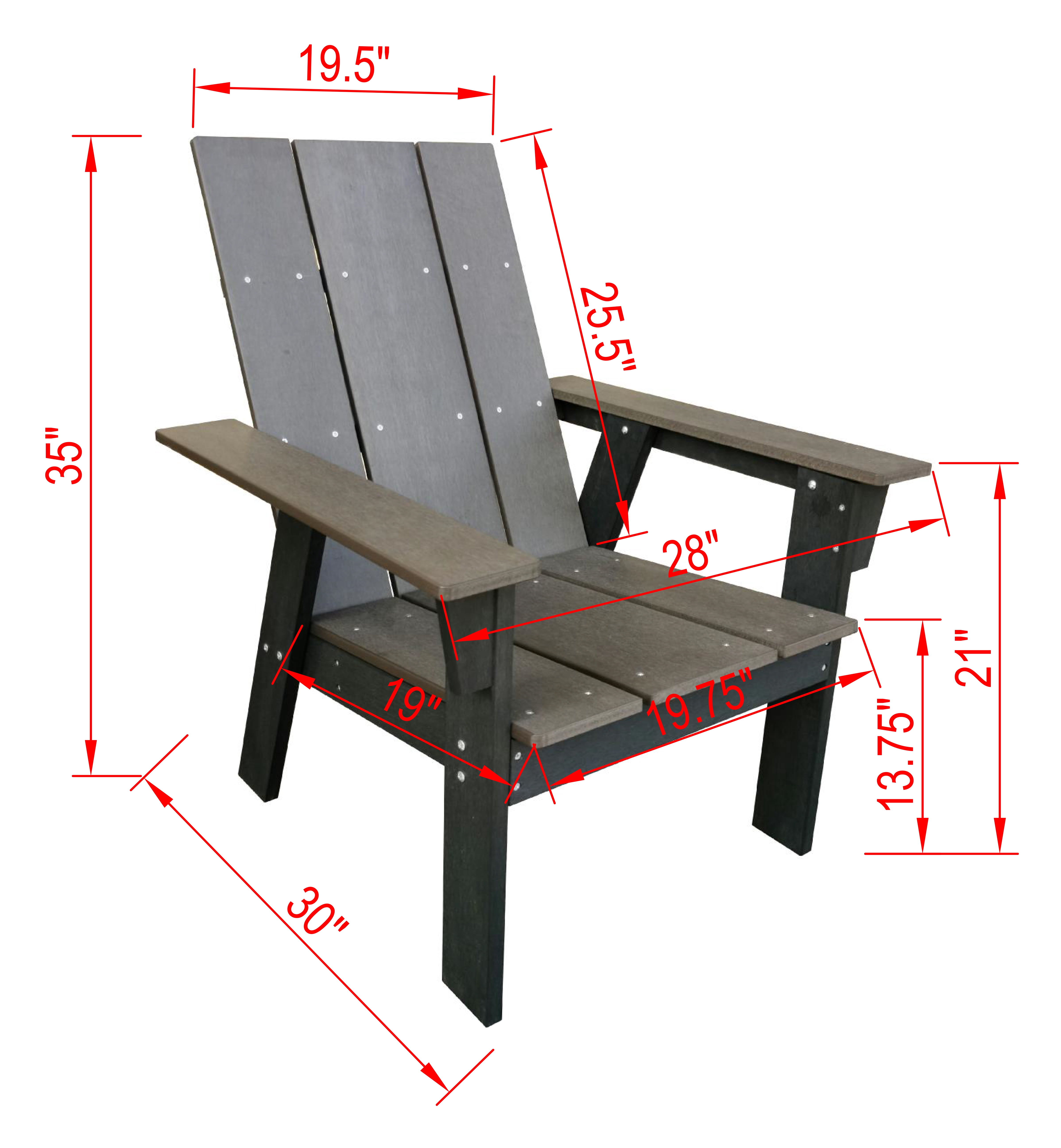 Outdoor All-Weather Polystyrene Wood Layton 3pcs Adirondack Set,,Black & Grey Two tone finish