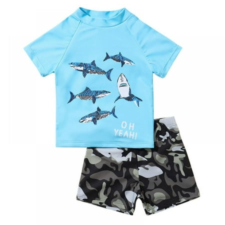 

BULLPIANO Toddler Boys Two Piece Swimsuit Short Sleeve Bathing Suit Trunks and Shirt Rashguard Quick Dry Swimwear Kids Sunsuit Set Size 3-4 Years