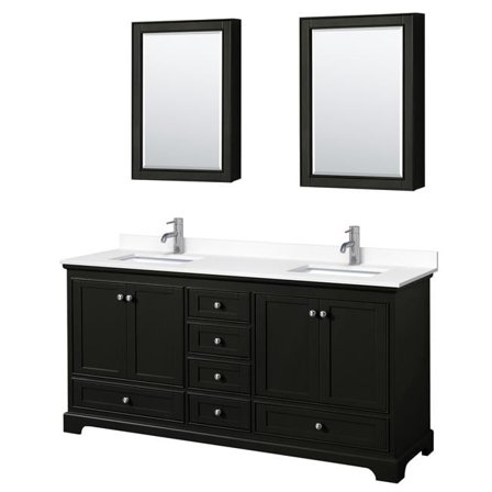 72 in. Deborah Light-Vein Carrara Cultured Marble Countertop Double Bathroom Vanity, Dark Espresso