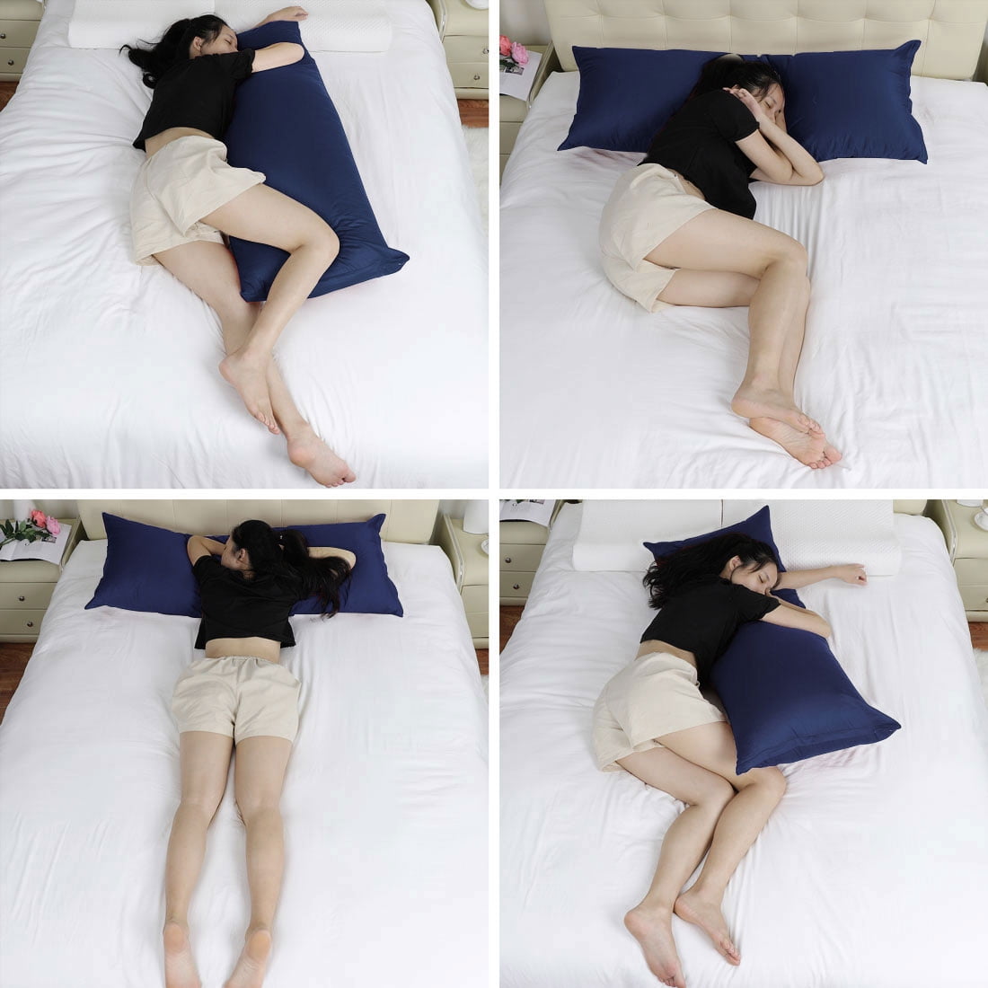 Unique Bargains 3 Pack 100% Cotton Body Pillow Cases Covers with Zipper Navy Blue 20" x 54"