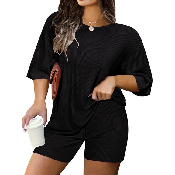 CASSIE LIZ Plus Size Outfits Womens 2 Piece Short Sets Oversized Tshirts Matching Biker Short Solid Summer Clothing XL-5XL