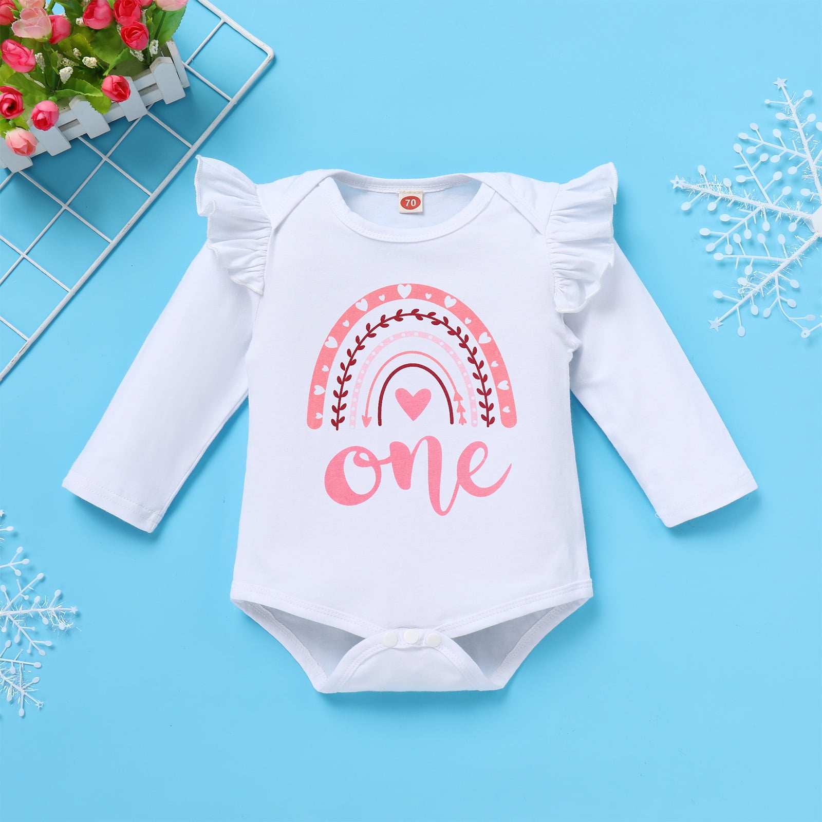 IDOPIP Baby Girls 1st Birthday Outfit Rainbow One Romper+ Velvet Bell Bottoms Cake Smash Outfits