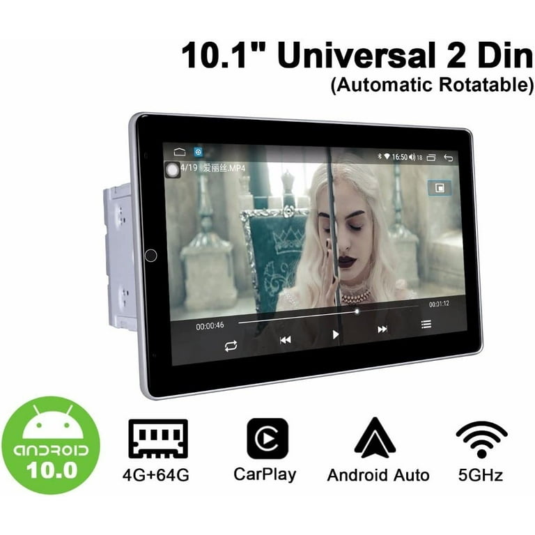 10.1 Inch Universal Double Din Car Stereo Rotatable Touchscreen Android  Radio Head Unit with CarPlay/Android Auto 4GB+64GB Bluetooth GPS Navigation