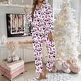 thumbnail image 2 of Arlun Halloween Pajamas Sets for Women Cute Printed Button up Long Sleeves Pants Sets Fall Winter Soft Comfy Loungewear Fashion Loose Fit Lightweight Cozy Loungewear Pjs Sets Pink2 XL, 2 of 5