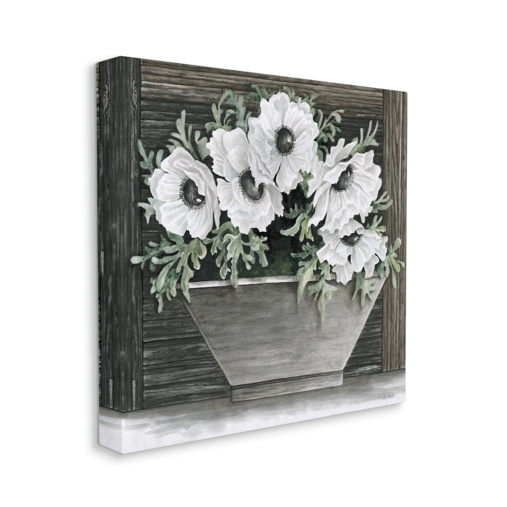 Stupell Industries Rustic White Anemone Flower Blossoms Overhanging Planter Painting Gallery Wrapped Canvas Print Wall Art, Design by Cindy Jacobs