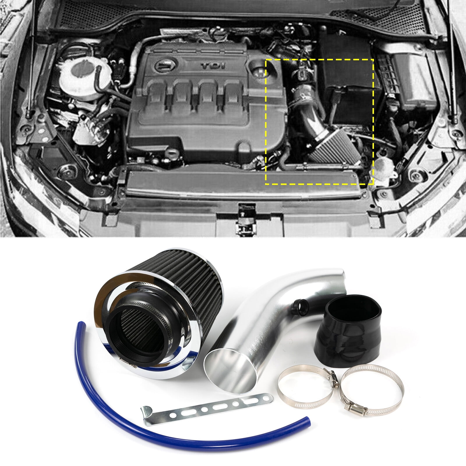 Yiyasu Universal 3" Car Inlet Cold Air Intake Filter Induction Kit Pipe Hose System