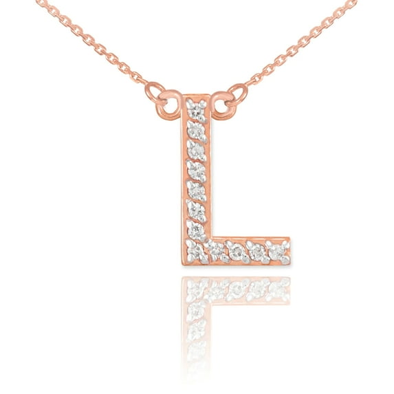 14K ROSE GOLD LETTER "L" DIAMOND INITIAL NECKLACE : 18"