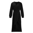 thumbnail image 3 of Women's Winter Solid Maxi Dress Long Sleeve Deep V-Neck Sexy Slit Pleated Long Dress Fall Evening Party Cocktail Dresses, 3 of 7