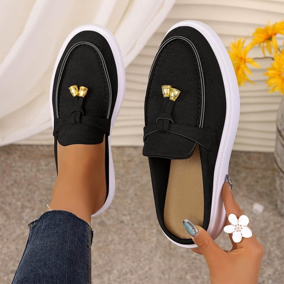 Women's 2026 Summer Loafers Ethnic Rhinestone Accent Closed Toe Mules Soft Sole Lightweight Cushioned Orthopedic Arch Support Wide Toe Box Comfort Walking Daily Footwear Black 41