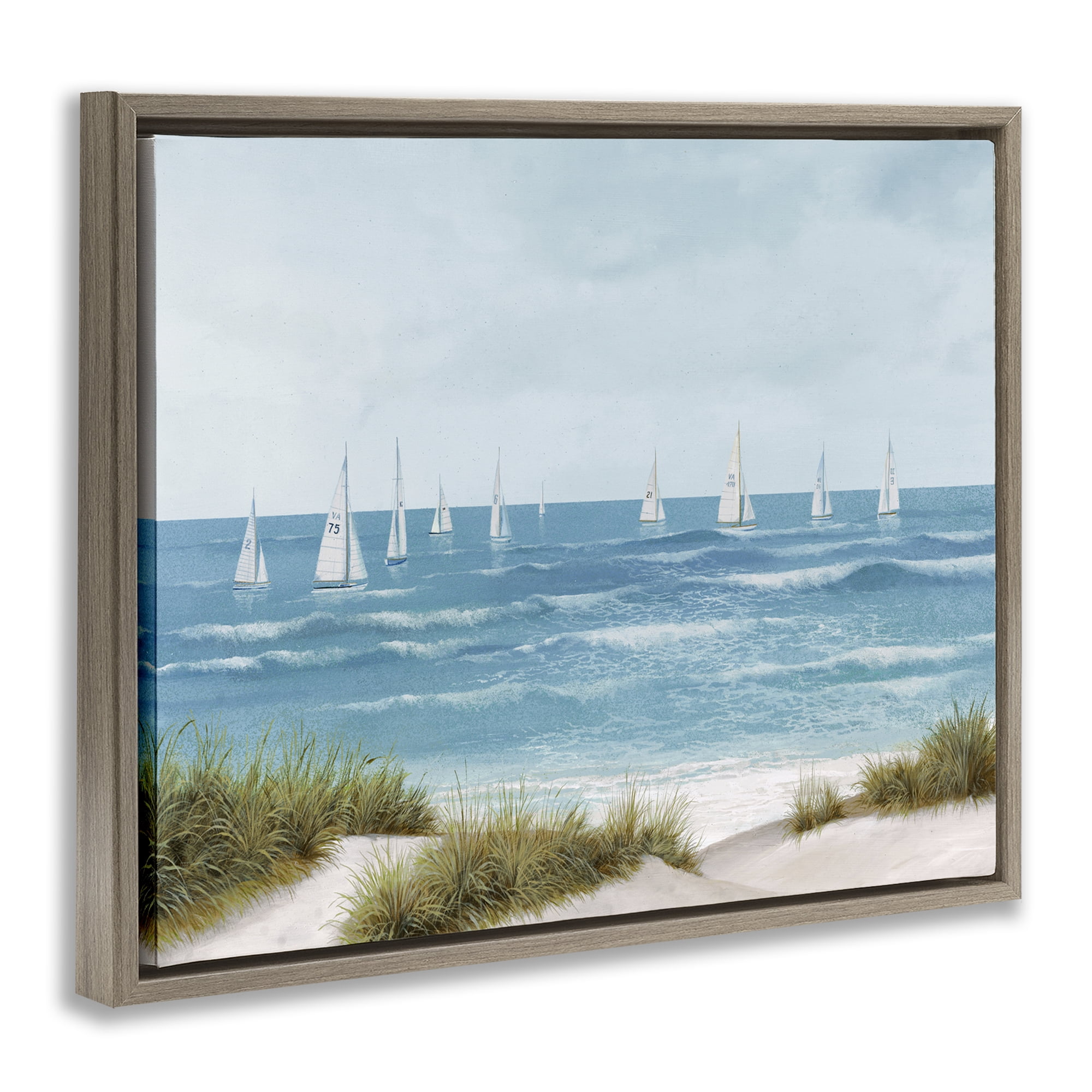 Stupell Industries Sail Away Seaside Boats Brown Framed Floater Canvas Wall Art, design by Lorenzo Collective