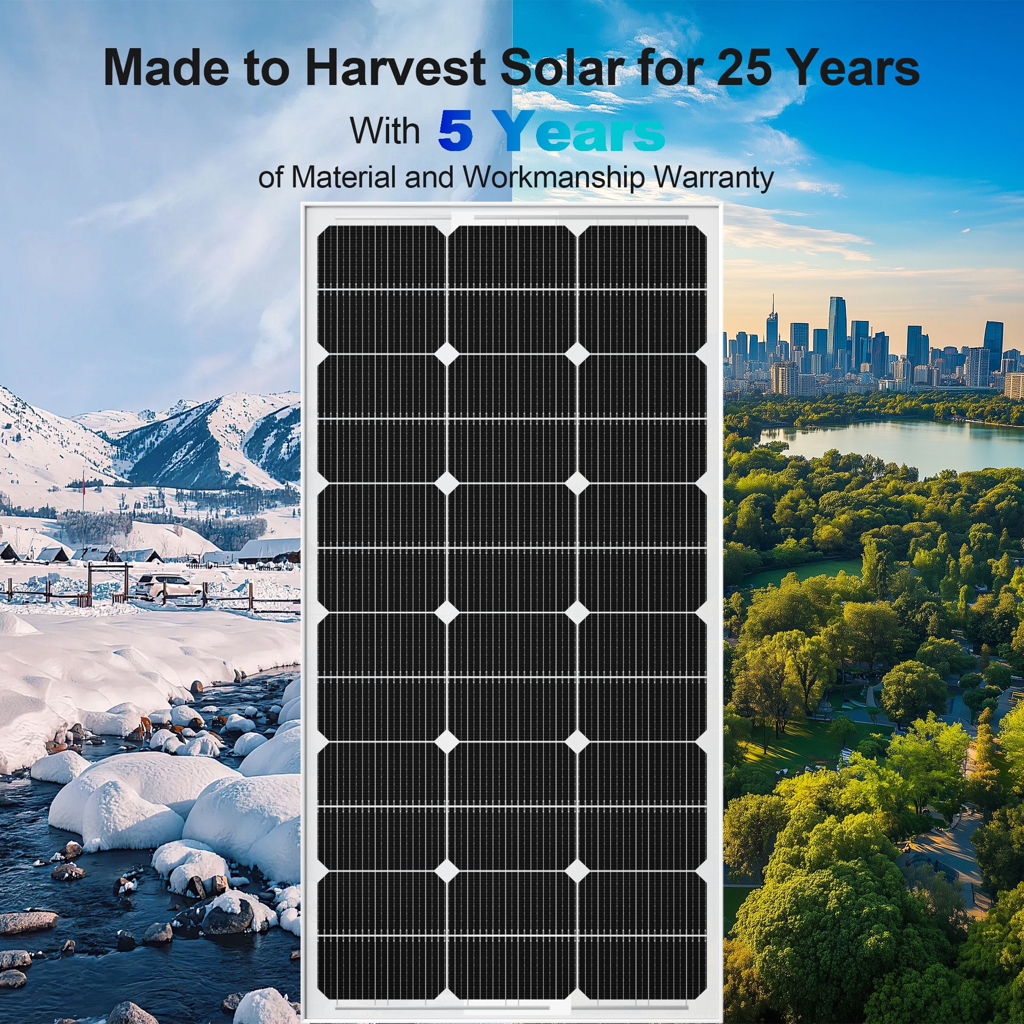 Amobro N-Type 100 Watt Solar Panel 12V, 25% High-Efficiency, Solar Panel for Power Station, RV, Cabin, Off-Grid Applications