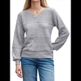 thumbnail image 3 of Suéteres de Punto para Mujer, Otoño, Cuello en V, Larga, Suéter Informal Holgado. Gris L, 3 of 6
