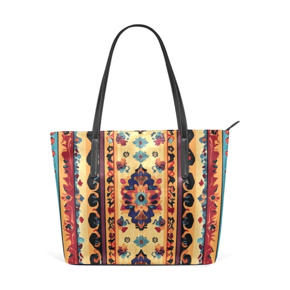 Tote Bag Aesthetic leather Handbags with Zipper for Women Travel Shoulder Bags Purses with compartment. Multicolor Boho Pattern