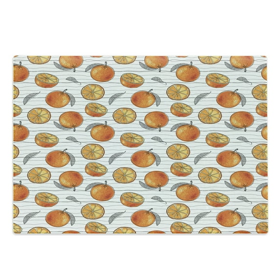 Tangerine Cutting Board, Pattern of Halved and Whole Oranges and Sketch Lines, Decorative Tempered Glass Cutting and Serving Board, in 3 Sizes, by Ambesonne