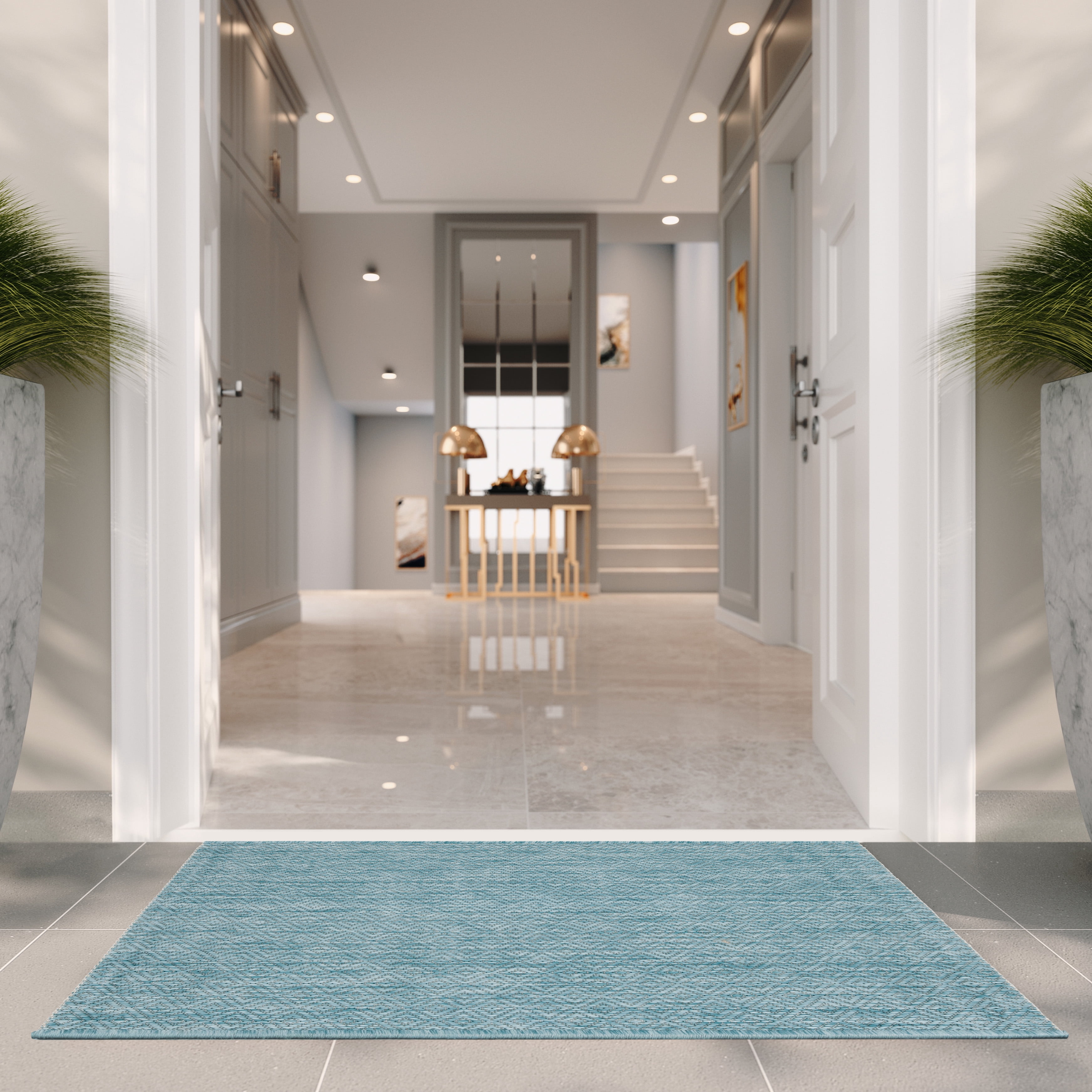 Safavieh Courtyard Mitre Geometric Indoor/Outdoor Area Rug, Aqua, 4' x 5'7"
