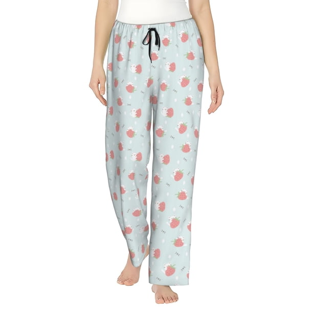 Balery Strawberry Pantalones de pijama para mujer, pijamas ultraligeros, pantalones de estar por casa-Medium