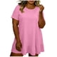 thumbnail image 3 of TaTaai Plus Size Women's Casual Midi Dress Short Sleeve Round Neck Linen Feel Solid Color Ruffle Hem Loose Fit Summer Dress Gift, 3 of 7