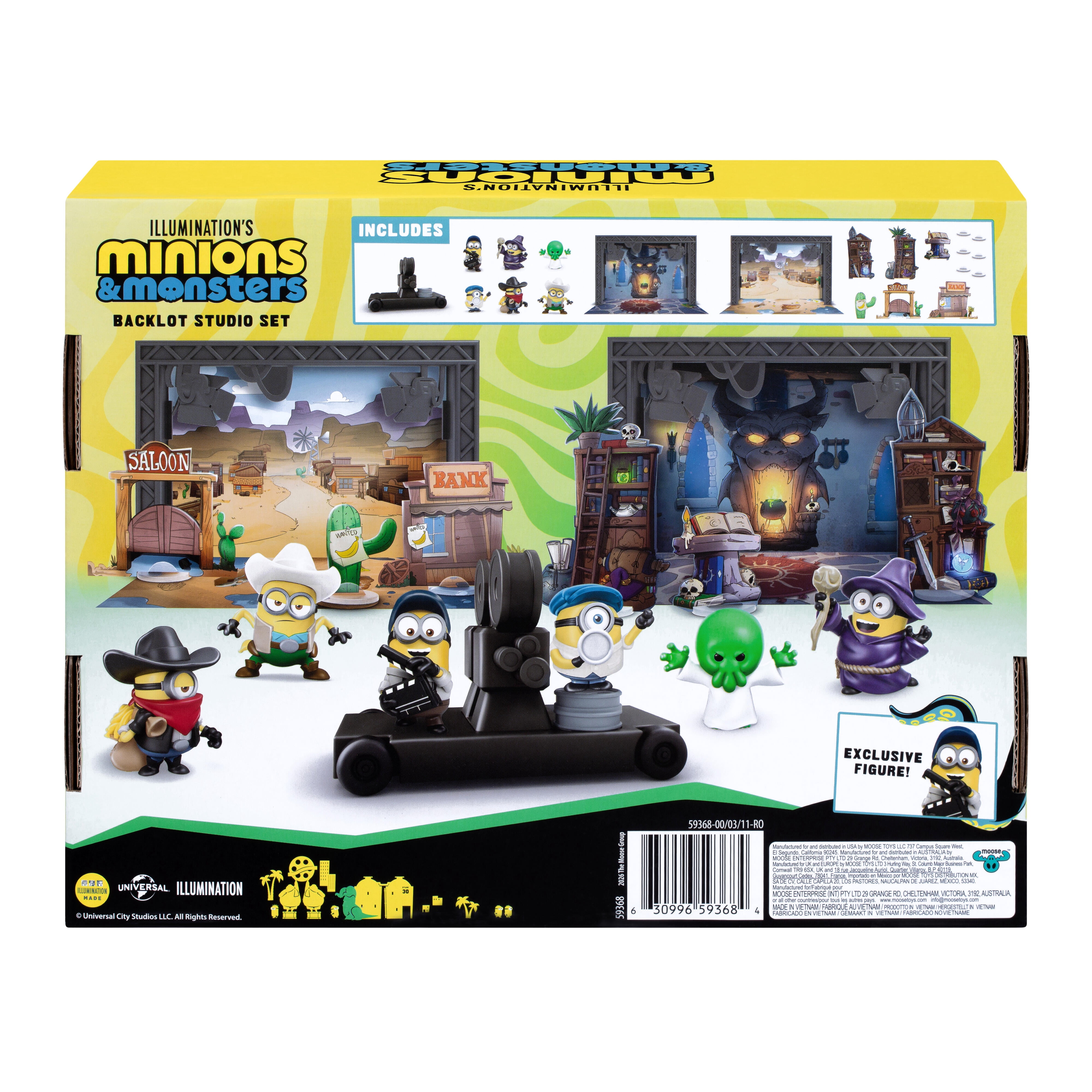Illumination's Minions & Monsters Backlot Studio Set, Includes 2 Sound Stages, 6 Cast & Crew Mini Figures, and 6 Themed Stage Props , Ages 4+