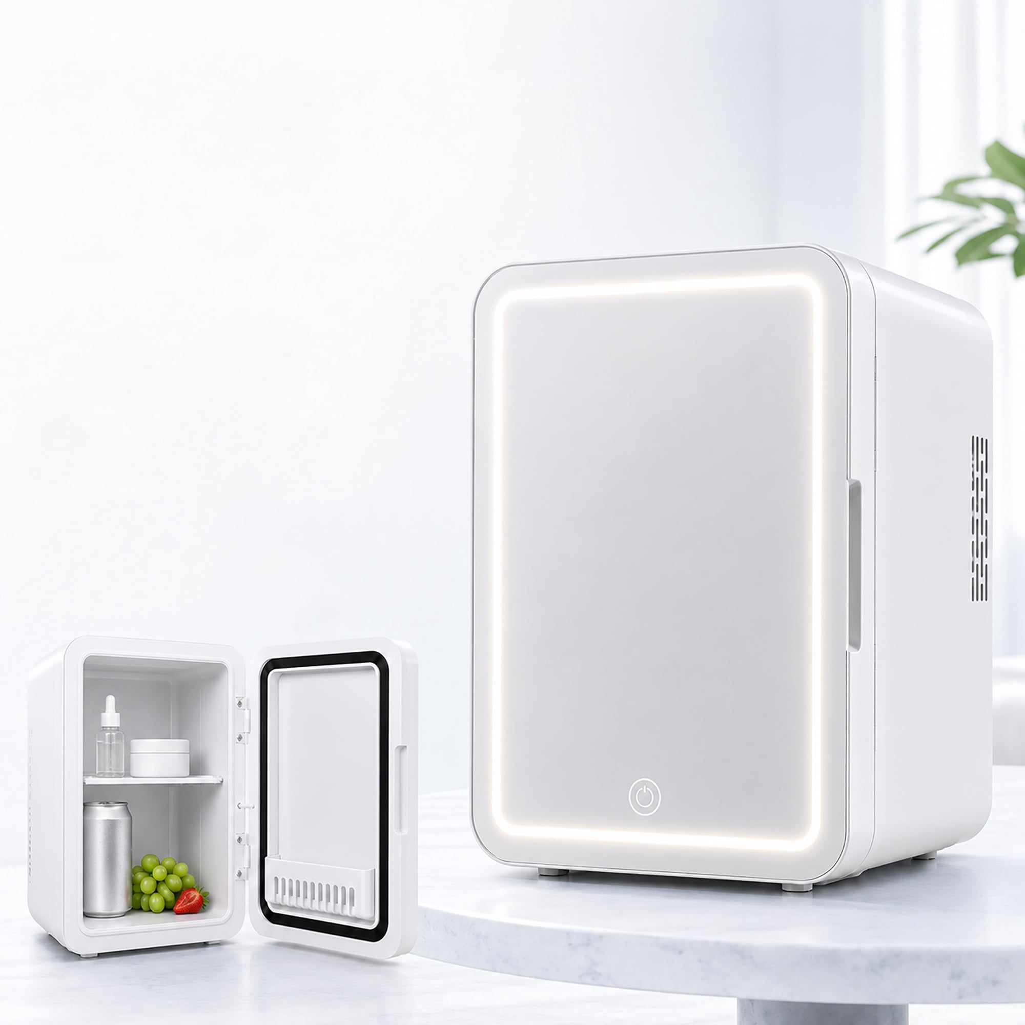 BODEGA Mini Fridge Cooler 4L Compact Personal Refrigerators Personal Skin Care Fridge with Light Mirror for Cosmetics, Drink, Milk, Office, Dorm Room and Car, White