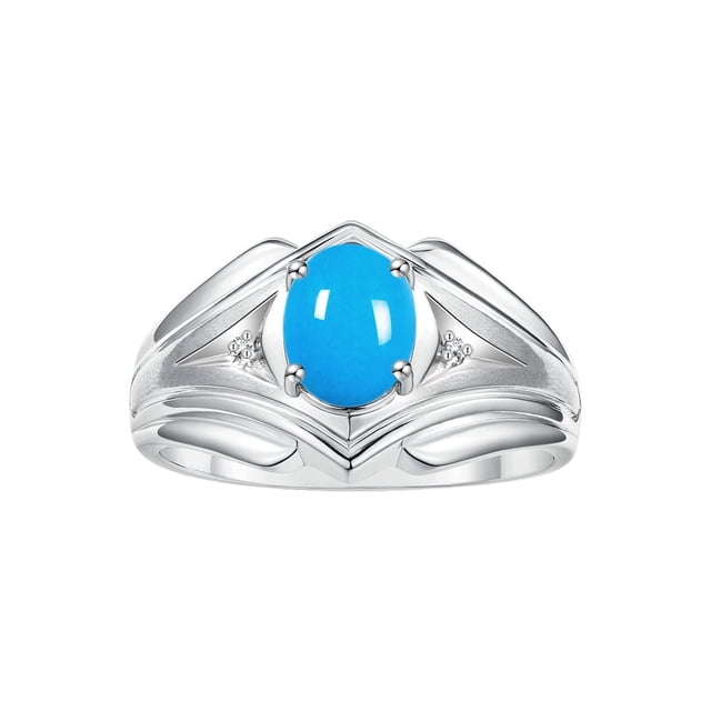 RYLOS Men's Rings Sterling Silver Rings Classic Designer Style 9X7MM Oval Gemstone & Diamond Ring Turquoise December Birthstone Rings For Men Size 8