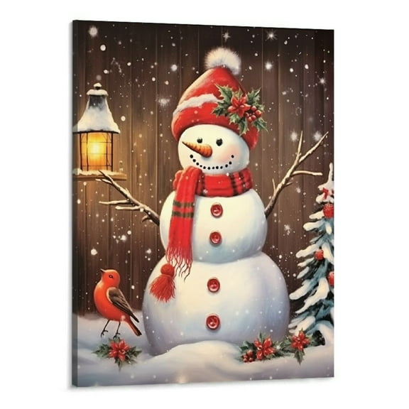 Shiartex Ready to Hang Christmas Decor Snowman 16x20in Canvas Wall Art Picture for Living Room Bedroom 16x20in