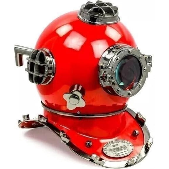 Red Brass Diving Helmet Replica ~ Vintage US Navy Boston Mark V Diver's Helmet