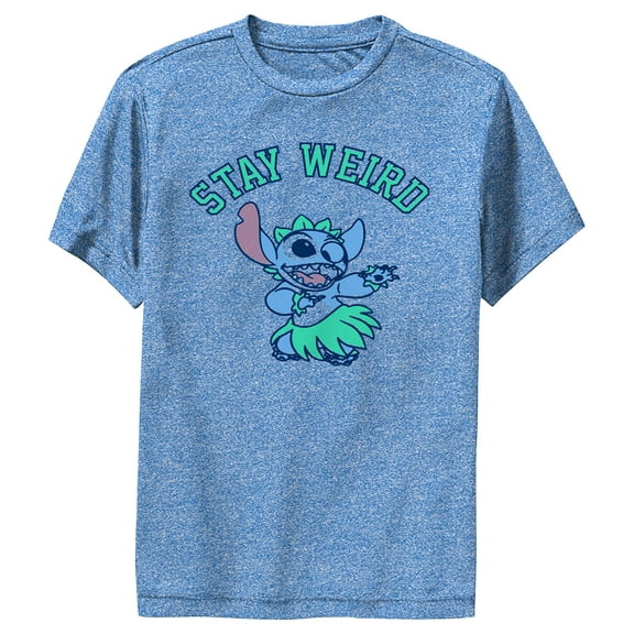 Boy's Lilo & Stitch Stay Weird Hula Dance  Performance Graphic Tee Royal Blue Heather Small
