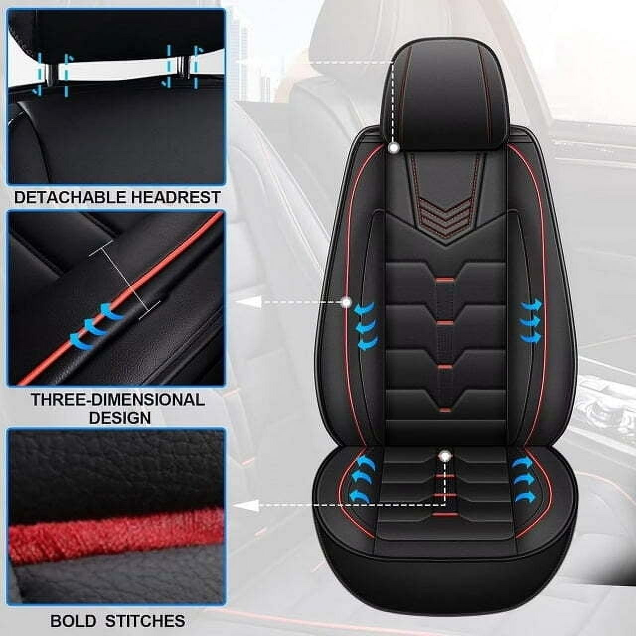 LAONNVIR Car Seat Covers Fit for Toyota RAV4 2013-2024 2025 Front Seat Breathable Leather Vehicle Seat Cushion Suitable for All Seasons(Black&Red,Front Seat)