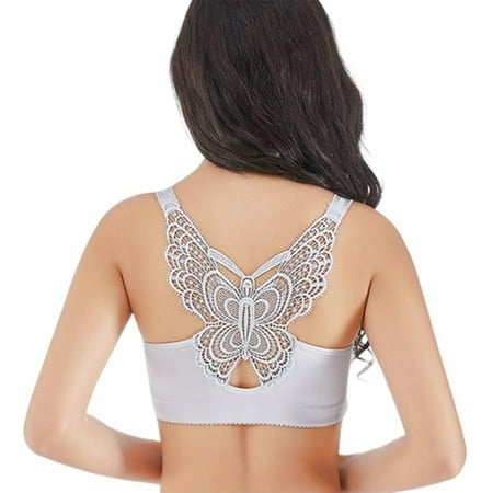 

Spdoo Front Closure Bra for Women Lace Back Push-up Wirefree Bralette Gray 38