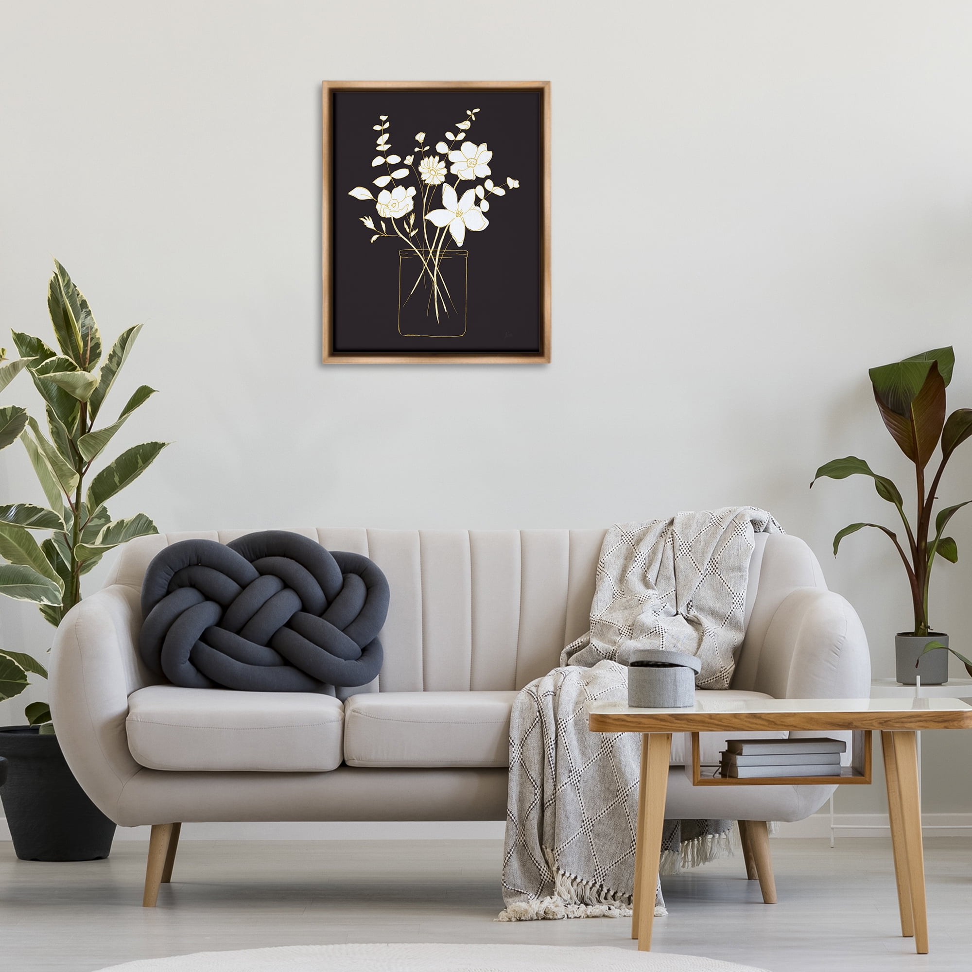 Stupell Industries Classy White Flowers Botanical & Floral Painting Brown Floater Framed Art Print Wall Art, 25 x 31