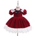 thumbnail image 6 of lsirc Girl Velvet Dress - Christmas Burgundy Pageant Dress Midi Length with White Lace Short Sleeve Party Gown Dresses, Red, 18-24 Months, 6 of 9