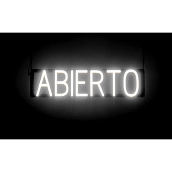 SpellBrite ABIERTO Neon-LED Sign for Business. 25.2" x 6.3" Ultra Bright, Energy Efficient, Long-Life LED. Visible Indoors from 500+ Feet with 8 Animation Settings (White)
