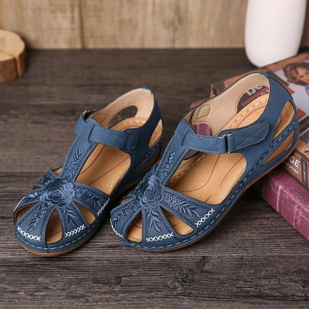 

BRISEZZS Womens Platform Sandals Wedges Hollow Buckle Casual Close Toe Summer Slide Sandals #194 Blue