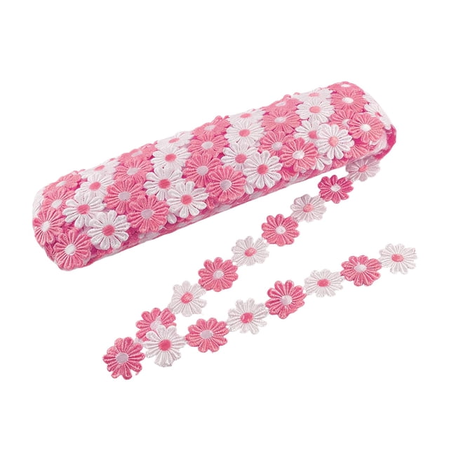 Ribete de encaje con flores de margaritas, suministros para decoración del hogar, 1,, apliques florales bordados para manualidades, accesorios Rosa Rojo Blanco