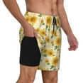thumbnail image 2 of Fotbe Yellow White Plaid Sunflower Men’s Swim Trunks Quick Dry Swim Shorts Board Shorts with Mesh Lining-XX-Large, 2 of 9