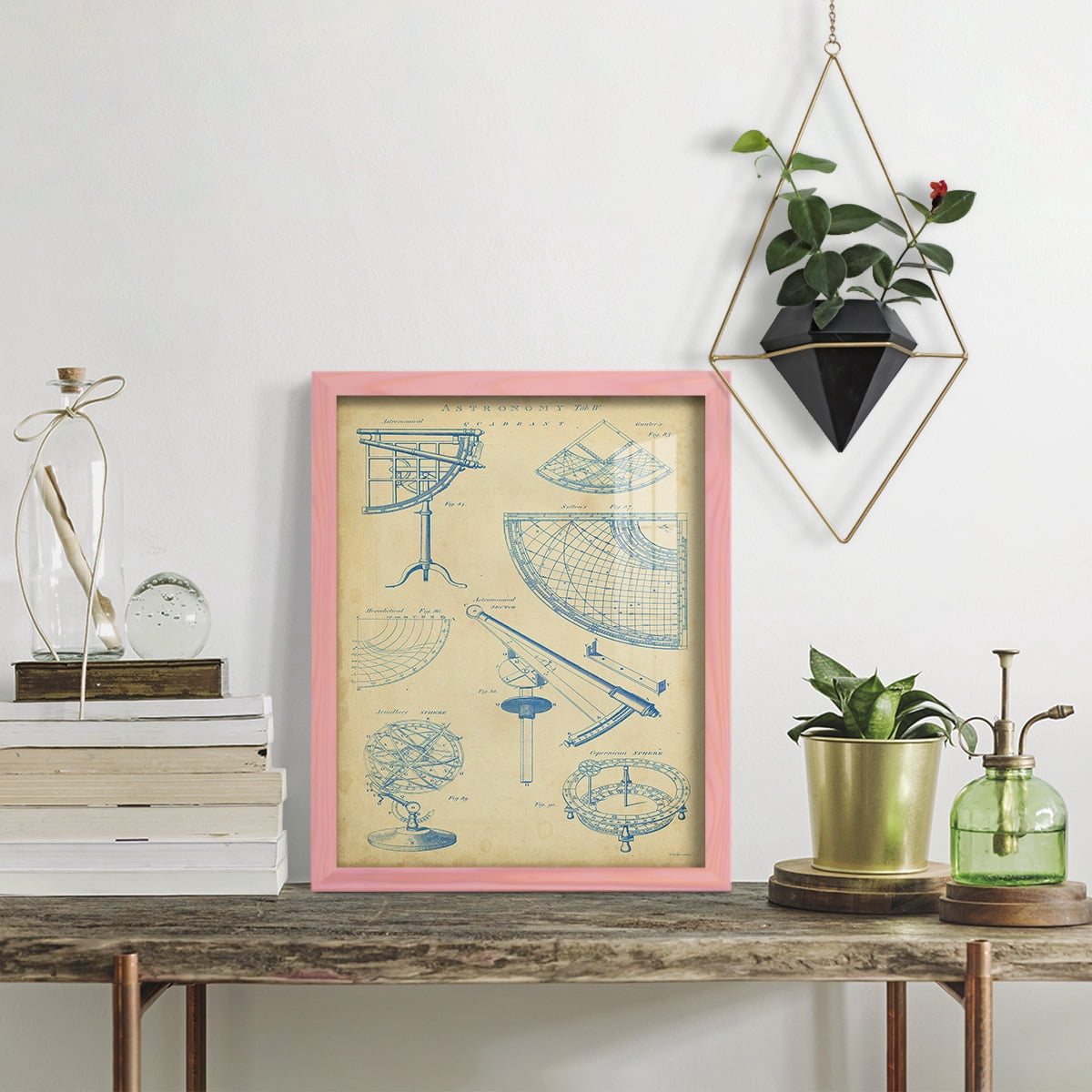 Vintage Astronomy I -Framed Print w/glass-Sunset Pink