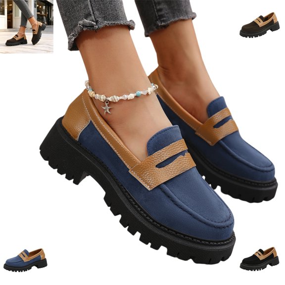 YOUYEDIAN Loafers for Women Versatile Round Toe Block Heel Slip On Comfy Flats Fashion Walking Shoes