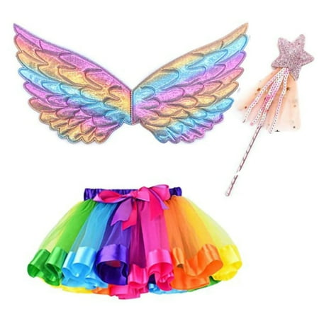 

Huakaishijie Girls Fairy Angel Wings Kit Butterfly/Angel Shaped Wing Fairy Wand Tutu Skirt Crown and Necklace for Performance