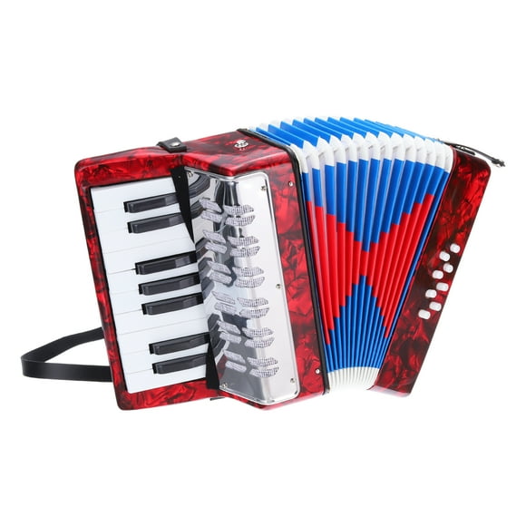 Acordeón de botón Uxcell de 17 teclas y 2 bajos Mini instrumento musical rojo