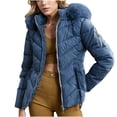 thumbnail image 2 of UPPADA Women's Running Jacket Winter Lightweight Water Resistant Puffer Coat Fall Cold Weather Hiking Outdoor Trendy Zip Up Fall Jacket,Hooded Puffer Jacket Women Blue,XL, 2 of 8