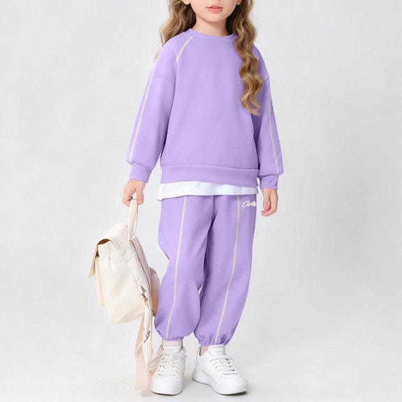 PInxai Kids Sweatsuits Casual Workout Sets Fleece Lined Unisex Clothes Crew Neck Long Sleeve Sweatshirts Joggers,Purple,15 Years