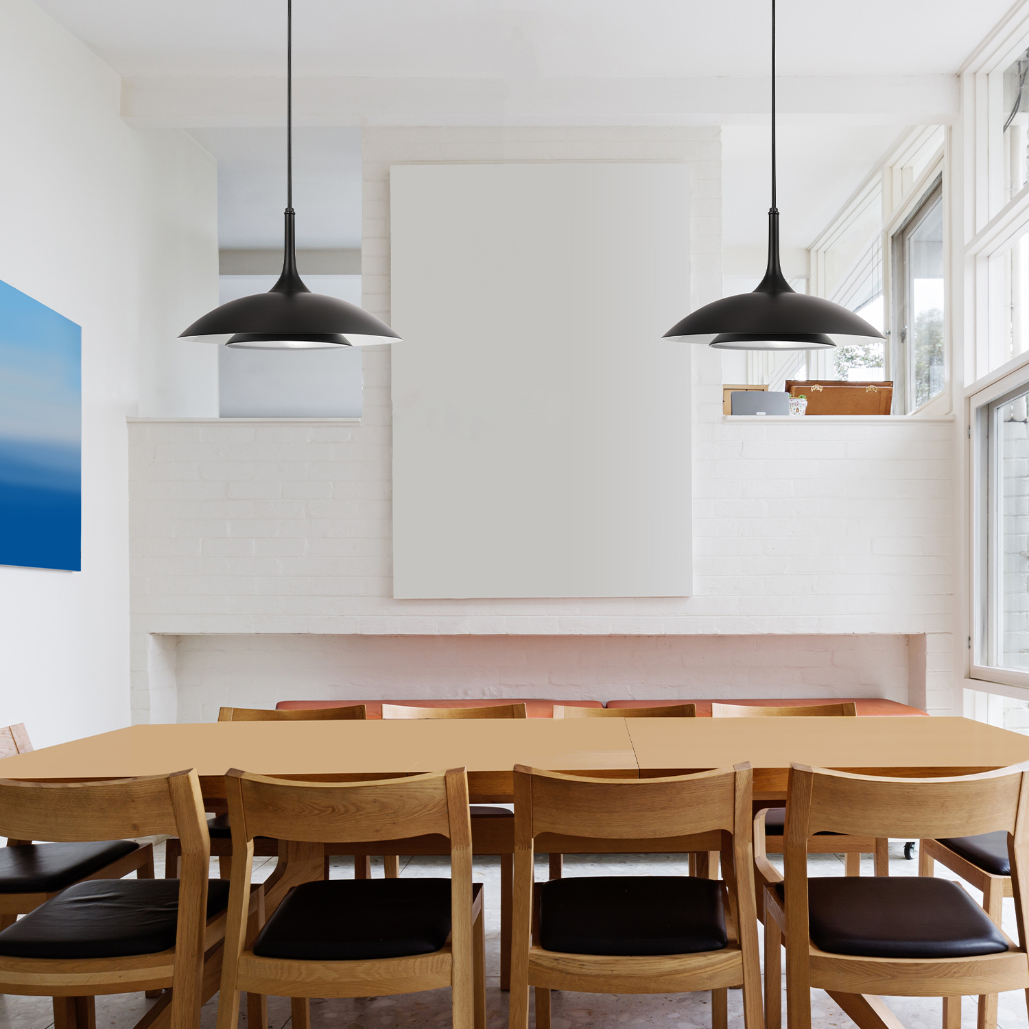 Novogratz x Globe Electric 14" LED Black Pendant Lighting with White Interior Shade, 91006823