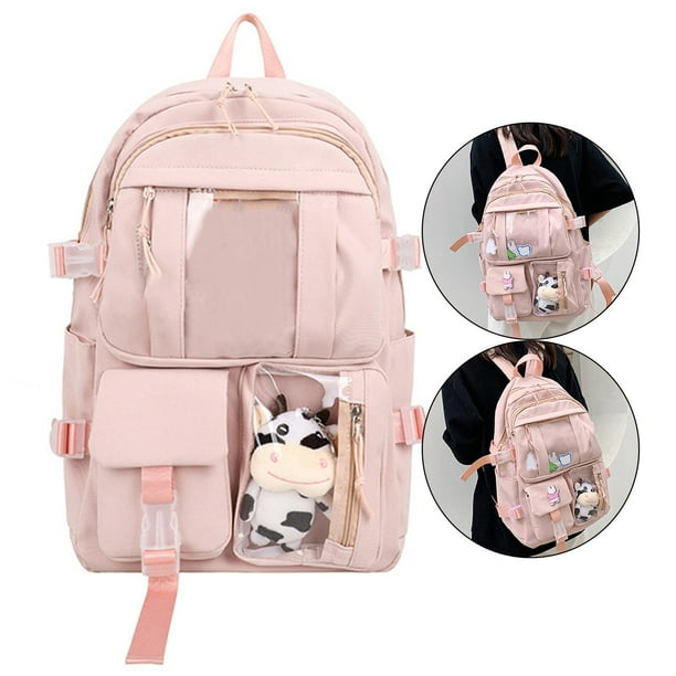 Mochila escolar BLESIY para niñas con bolsillos laterales informal para ordenador portátil Rosa