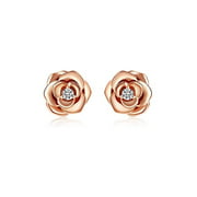 18K Rose Gold Plated Rose Flower Crystal Stud Earrings