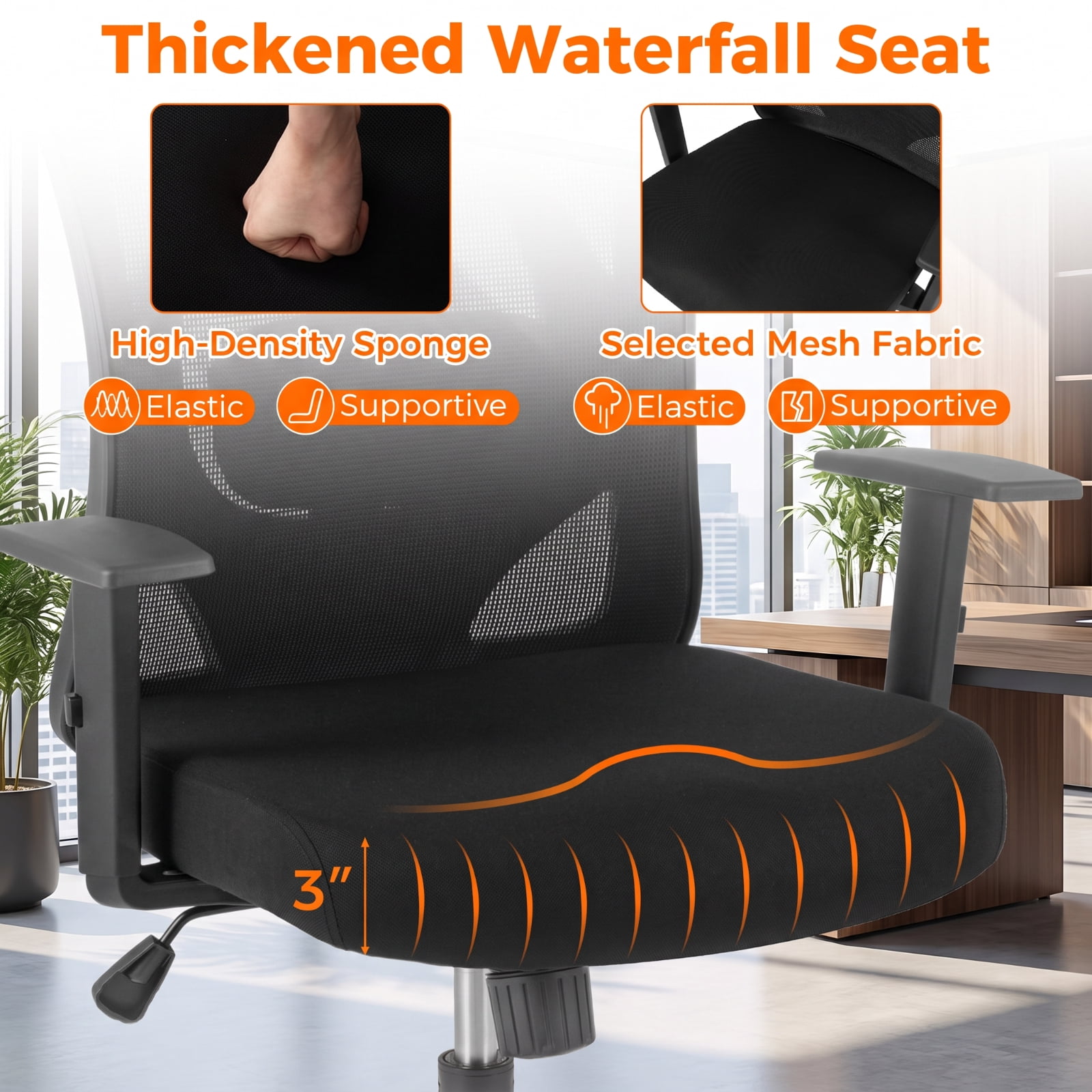 Furnibear Ergonomic Office Chair High Back Breathable Mesh Computer Chair with Adjustable 3D Headrest Lumbar Support and Recline, Black