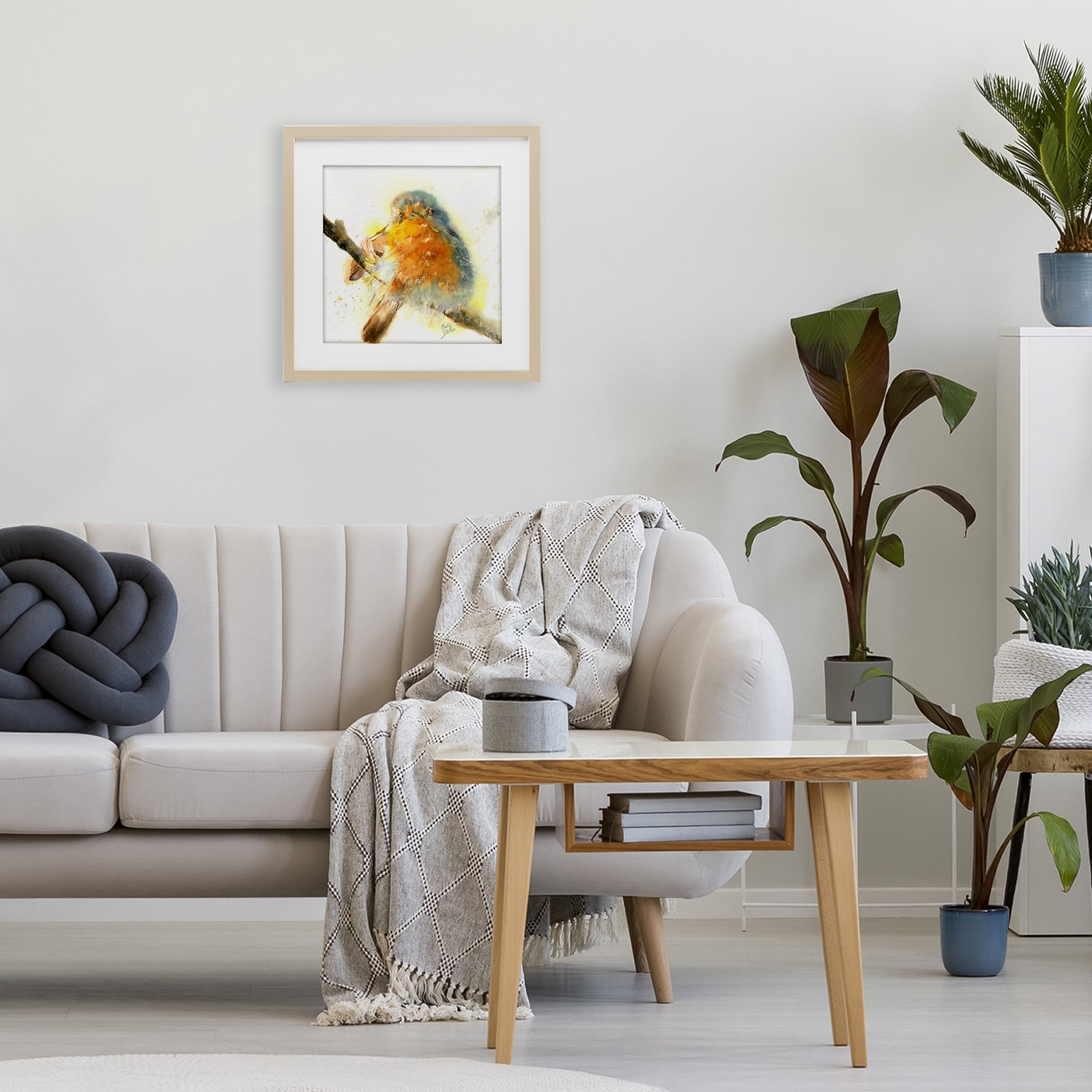 Stupell Industries Seated Songbird Watercolor Birch Framed Print Under Glass, design by Cady Driver